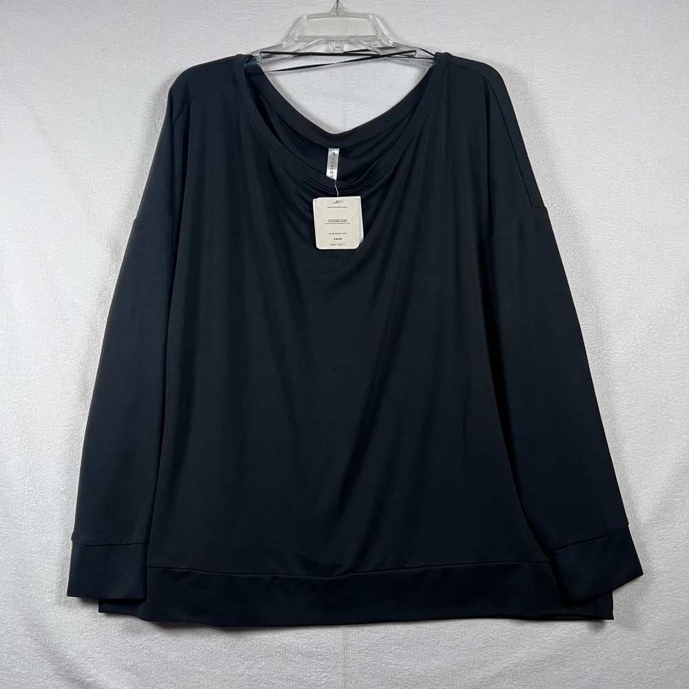 Fabletics XXL 1X Sleek Knit Boat Neck Pullover Top‎ Black Long Sleeve NWT